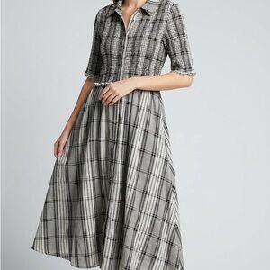 Maeve Plaid Black and White Maxi cotton dress